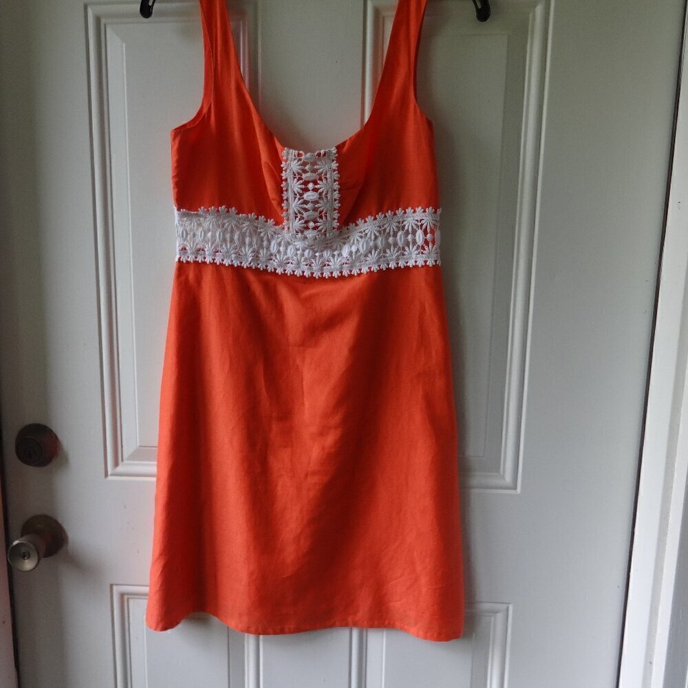 Pink by Victoria's Secret XS sundress coral with white lace peek a boo cut outs